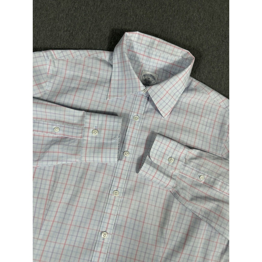 Brooks Brothers Women's Sz 8 Fitted Non-Iron Dress Shirt Blue Pink Plaid